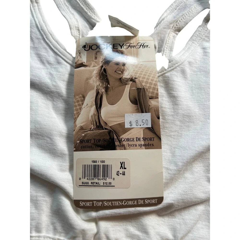 Vintage Jockey For Her White Cotton Racerback Sport Top Bralette XL Made in USA